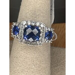 Dazzling Silver Ring with Blue Accents